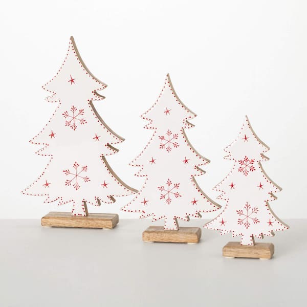 SULLIVANS 12.5", 10.5" & 8.5" White Wood Snowflake Christmas Tree Set of 3