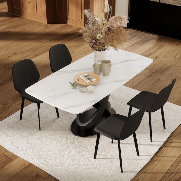 Set of 4 Modern Faux Leather Upholstered Dining Chairs with Metal Legs in. Black