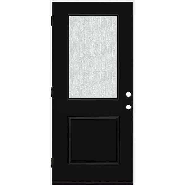 Steves & Sons Legacy 36 in. W. x 80 in. 1/2 Lite Rain Glass RHOS Primed Black Finish Fiberglass Prehung Front Door