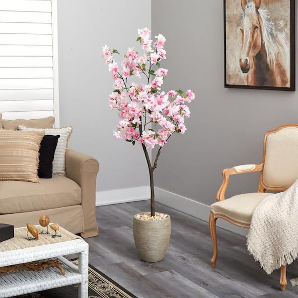 Nearly Natural 5.5 ft. Cherry Blossom Artificial Tree in Sand
