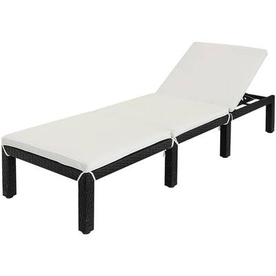 Kiji Adjustable Outdoor PE Rattan Wicker Chaise Lounge Chair Sunbed with White Cushion