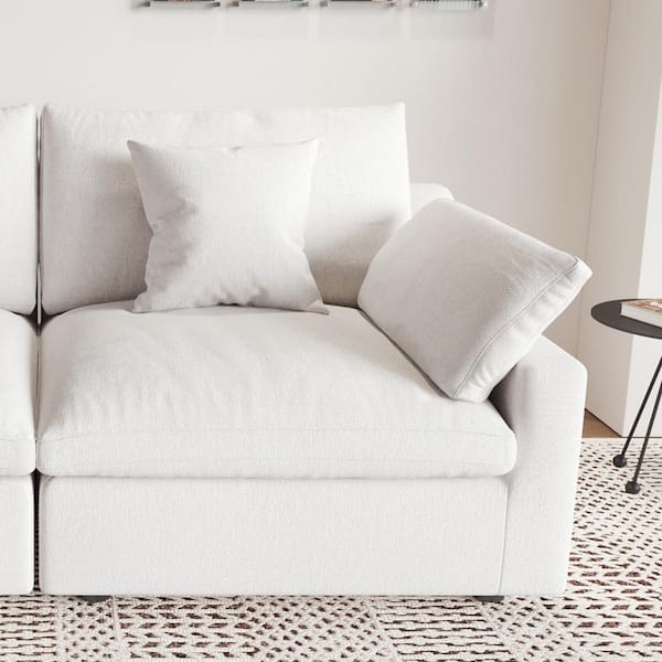 Modern 41 in. Flared Arm Linen Upholstered Cloud Couch Sectional 1-Seat Down Filled Sofa in White (L Side Modular)