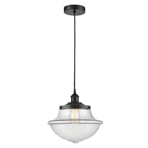 Oxford 100-Watt 1 Light Matte Black Shaded Mini Pendant Light with Clear glass Clear Glass Shade