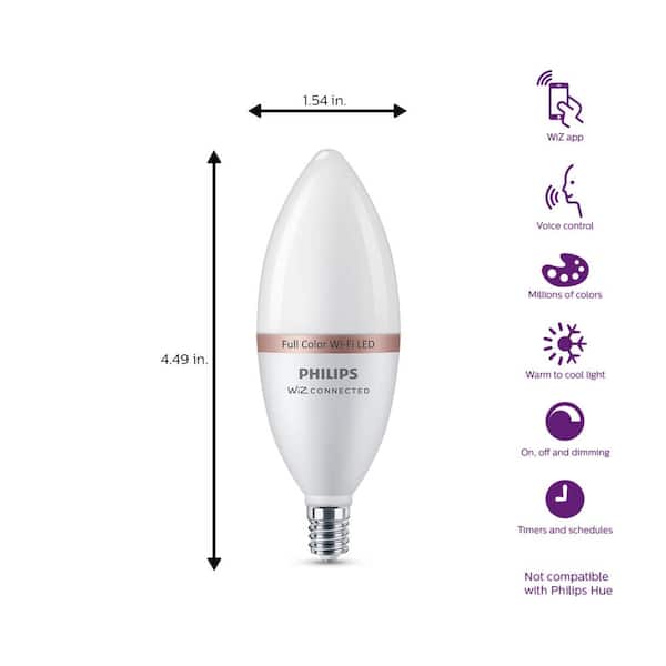 40-Watt Equivalent B12 LED Smart Wi-Fi Color Changing E12 Base 6500 (K) Light Bulb powered by WiZ w/ Bluetooth (1-Pack)
