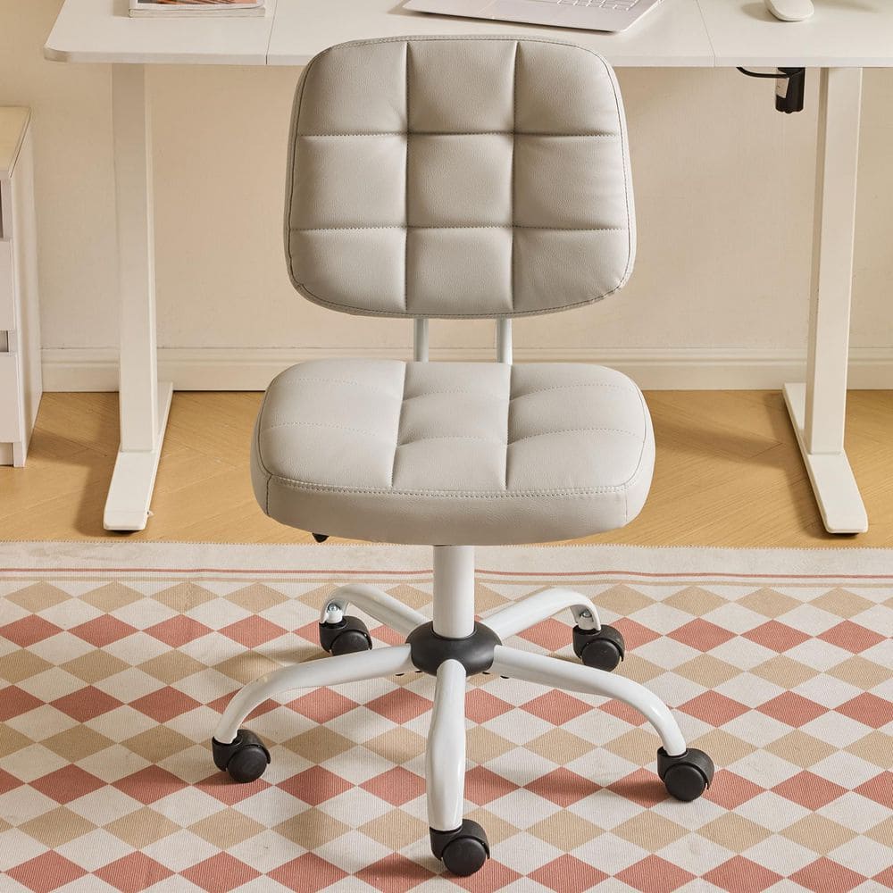 PU Fabric Plaid Cushion Task Chair in Light Gray with Armless