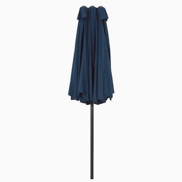 Cesicia 15 ft. x 9 ft. Large Double-Sided Rectangular Outdoor Twin Patio Market Umbrella w/Crank in Blue