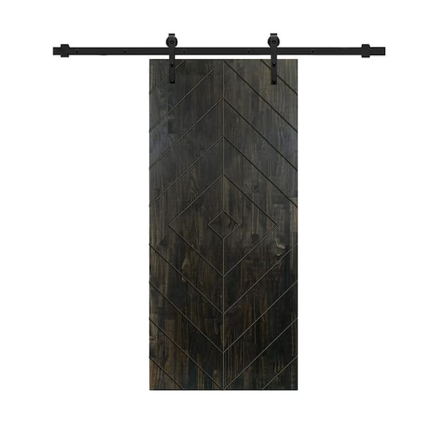 CALHOME Diamond 42 in. x 84 in. Fully Assembled Charcoal Black Stained Wood Modern Sliding Barn Door with Hardware Kit
