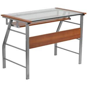 39.4 in. Rectangular Clear/Silver Computer Desks with Keyboard Tray