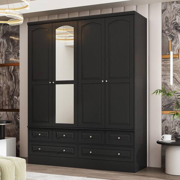 道　古式3点　B FUFU&GAGA Black Wood 63 in. W Big Wardrobe Armoires Mirror