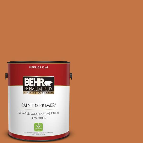 BEHR PREMIUM PLUS 1 gal. #PPU3-02 Marmalade Glaze Flat Low Odor Interior Paint & Primer