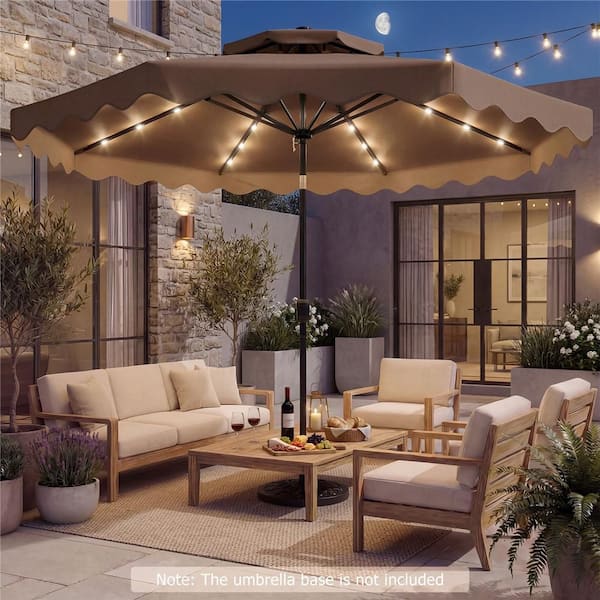 costway 9ft patio umbrella Costway 9 ft. Solar LED Patio Umbrella, Push-Button Tilt and Crank, 24 LED  Lights and 8 Ribs in Brown HCST13905