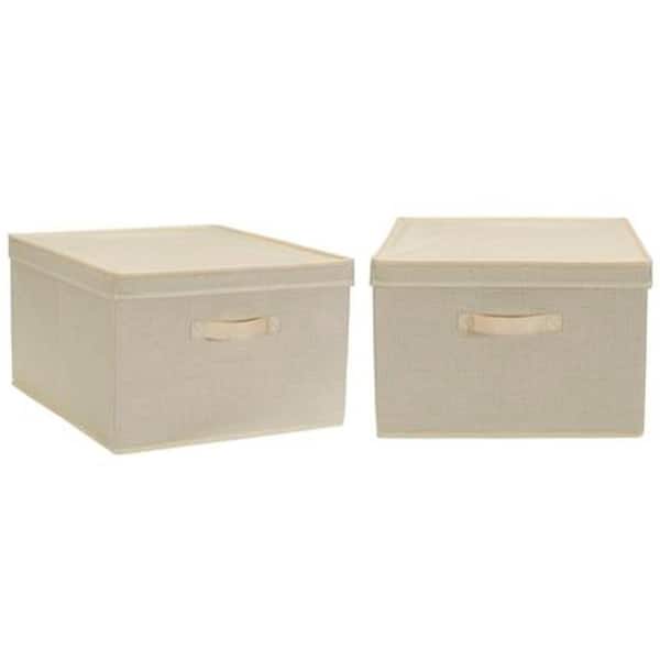 HOUSEHOLD ESSENTIALS 11 Gal. Jumbo Storage Box in Cream Linen (2-Pack)