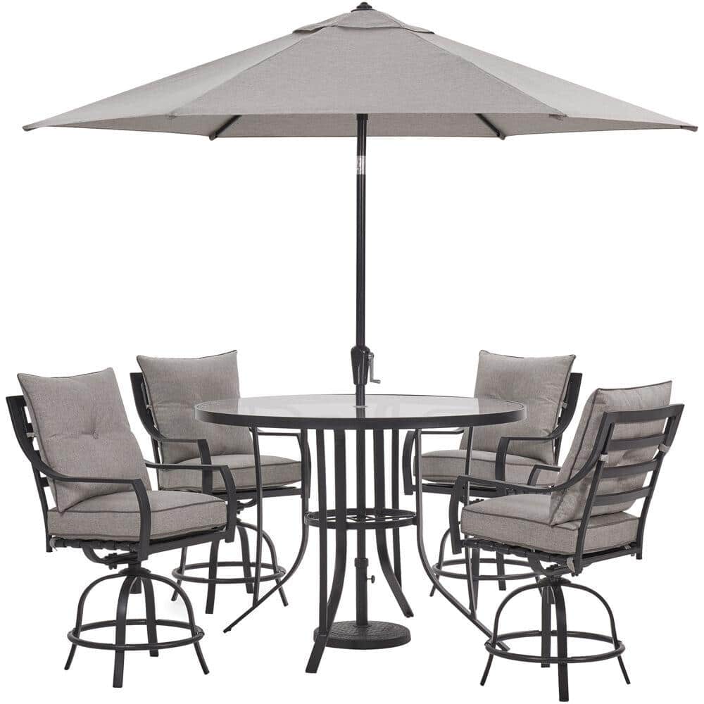 Outsunny 5-Piece Outdoor Furniture Dining Set, Cast Aluminum Conversation  Set Includes 4 Chairs and 1 Round Table with Umbrella Hole for Patio Garden  Deck, Flower Design 5PCs W/Umbrella