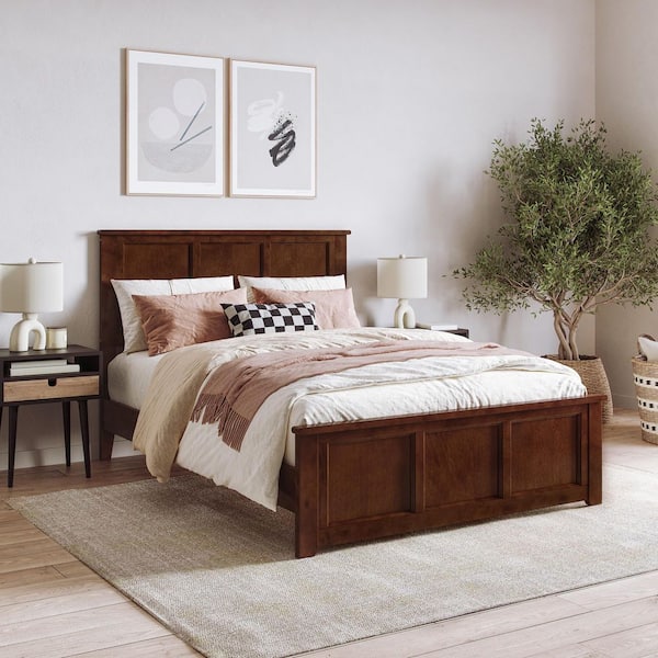 AFI Charlotte Walnut Brown Solid Wood Frame Full Low Profile Platform Bed with Matching Footboard