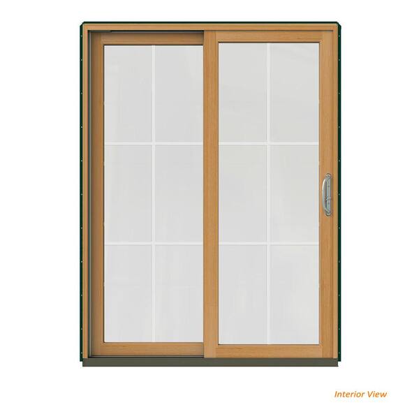 JELD-WEN 60 in. x 80 in. W-2500 Contemporary Green Clad Wood Right-Hand 6 Lite Sliding Patio Door w/Stained Interior