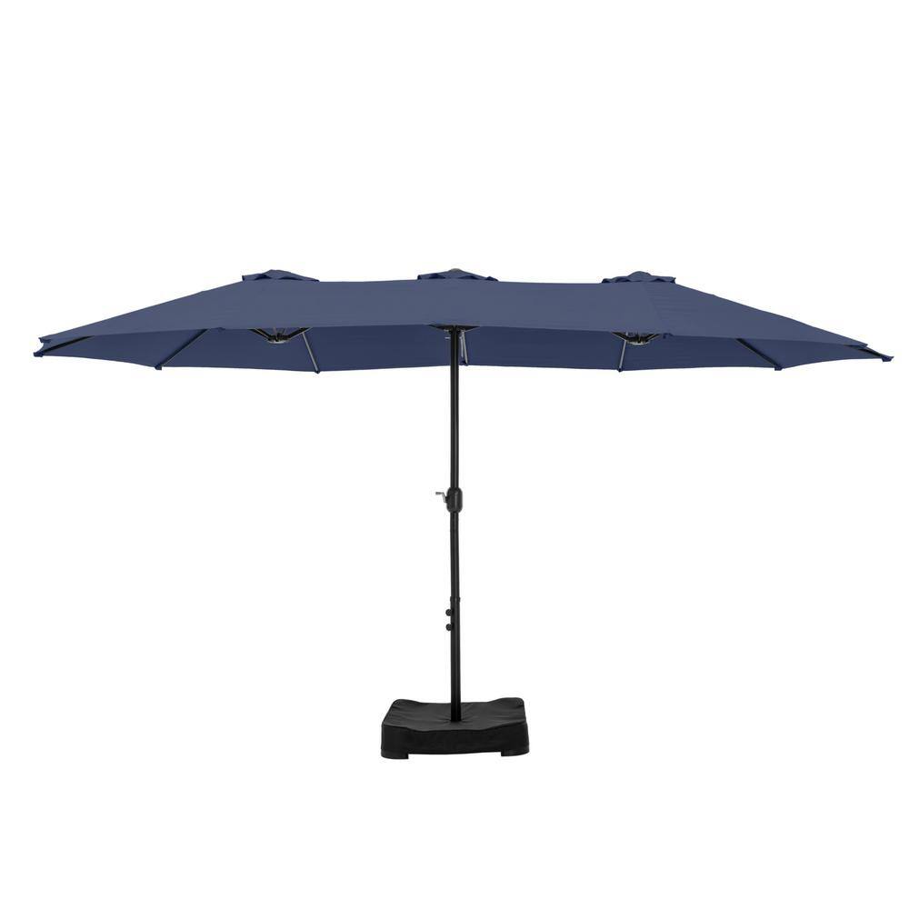 PHI VILLA 15 ft. Market Patio Umbrella 2Side in Blue With Base and Sandbags THDE02GM013Z