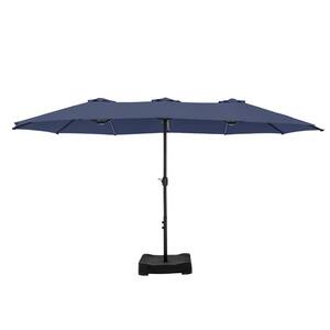 15 ft. Market Patio Umbrella 2-Side in Blue With Base and Sandbags