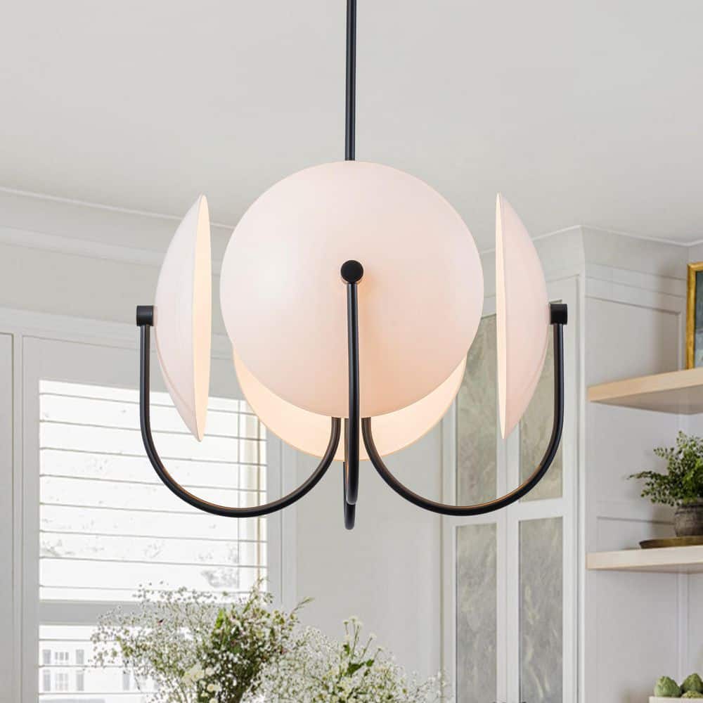 Ruban 4-Light 20 in.W Matte Black Modern Sputnik Chandelier with Milky White Glass for Living Room and Foyer price history on PriceWatchPro