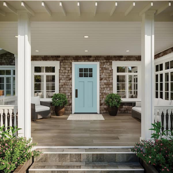 36 in. x 80 in. 2-Panel Left Hand Inswing 6-Lite Clear Serenity Fiberglass Prehung Front Door with Brickmould