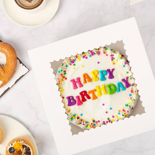 Bakery Series 2-Piece White Tall Cake Box Carrier Set with Window and Boards for Wedding Birthday Party Events