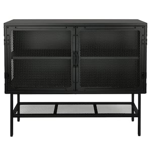 43.3 in. W x 15 in. D x 35.6 in. H Black Linen Cabinet with Adjustable Shelves and 2-Doors for Living Room