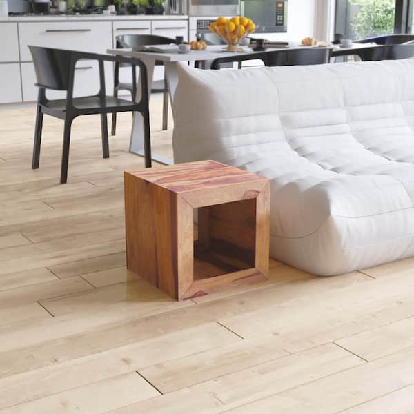 Cube Shaped Brown Rosewood Side Table with Cutout Bottom