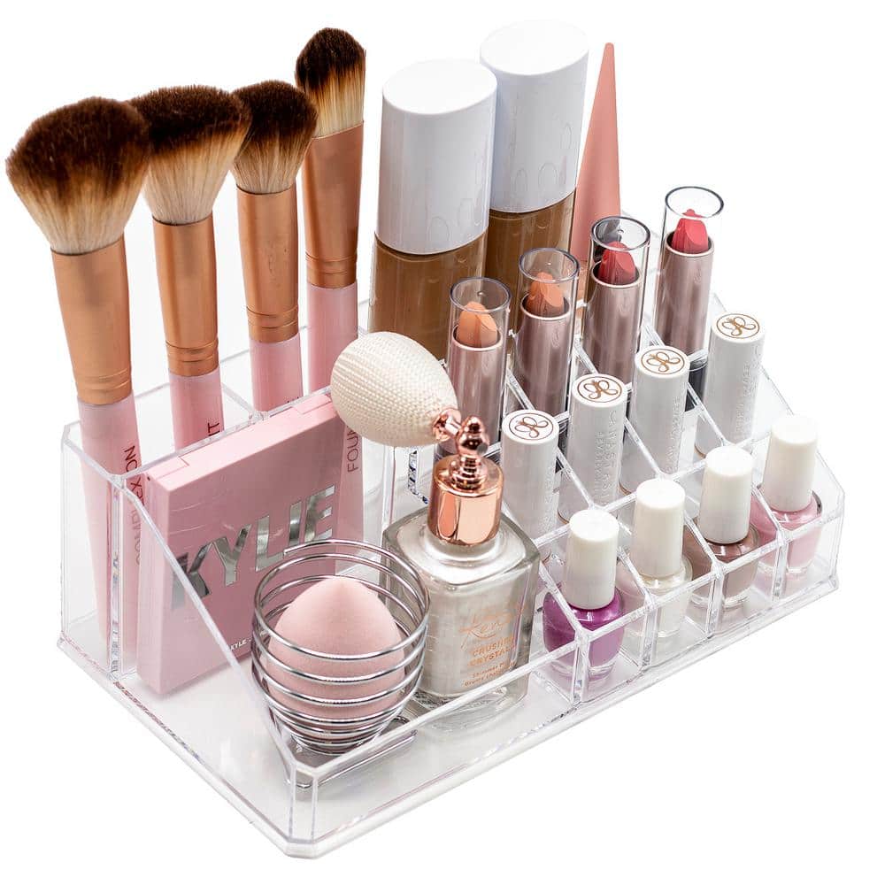 Marble and Clear Acrylic 12-Drawer Makeup Organizer Tower