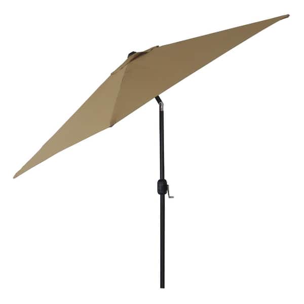 Tatayosi 9 Ft Steel Pole Outdoor Patio Market Push Button Tilt Umbrella in Brown