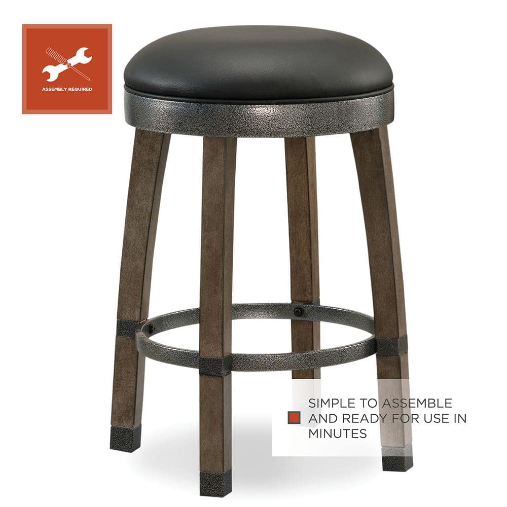 Graystone and Black Swivel Counter Stool with Faux Leather Seat