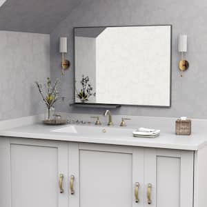 40in. Wx 30in. H Aluminum Framed Black Vanity Mirror Rectangular Wall Mirror Modern Bathroom Mirror Storage Shelf