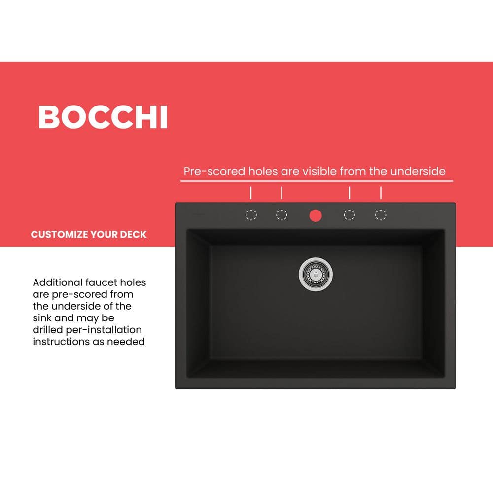 Matte Black Granite Single Bowl Drop-In Kitchen Sink