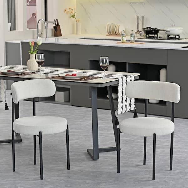 Harper & Bright Designs White Boucle Velvet Upholstered Dining Chair (Set of 2) with Curved Backrest (Table Not Included)