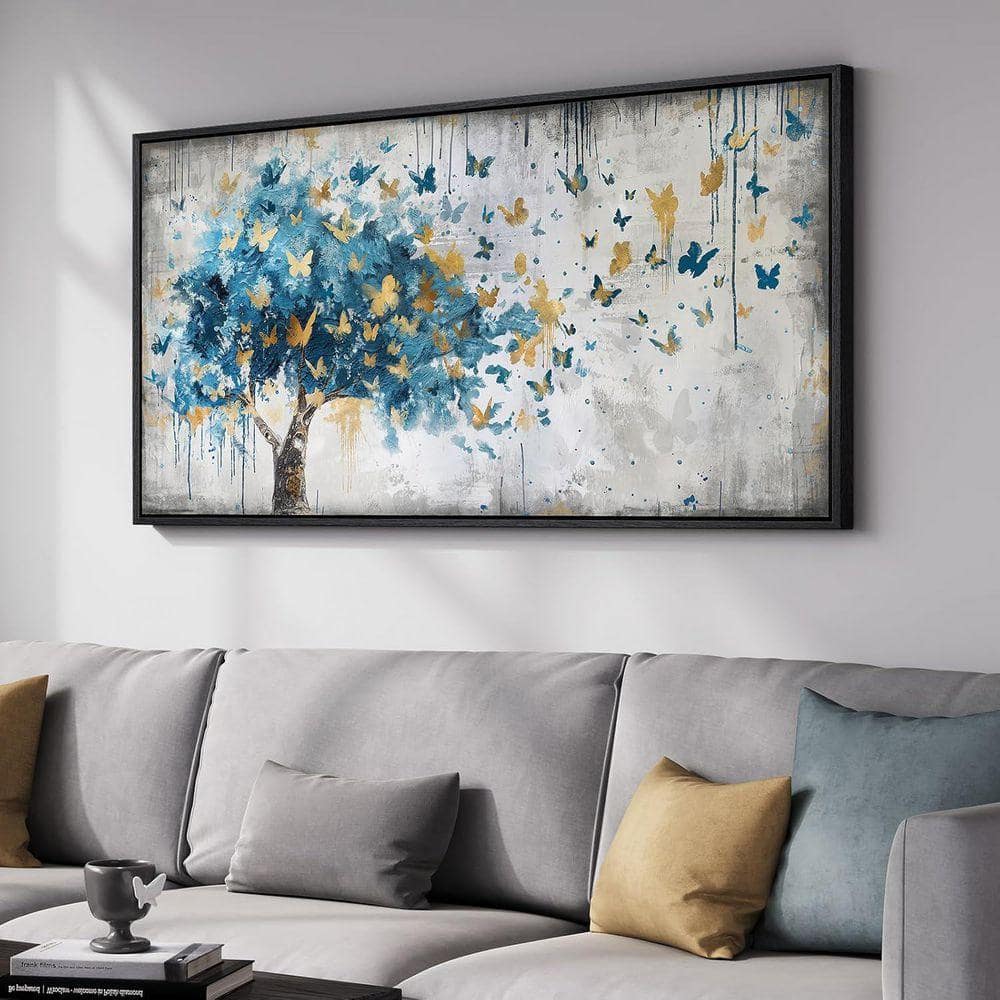 1 Piece Framed Tree of Life Wall Art, Modern Farmhouse Blue Tree