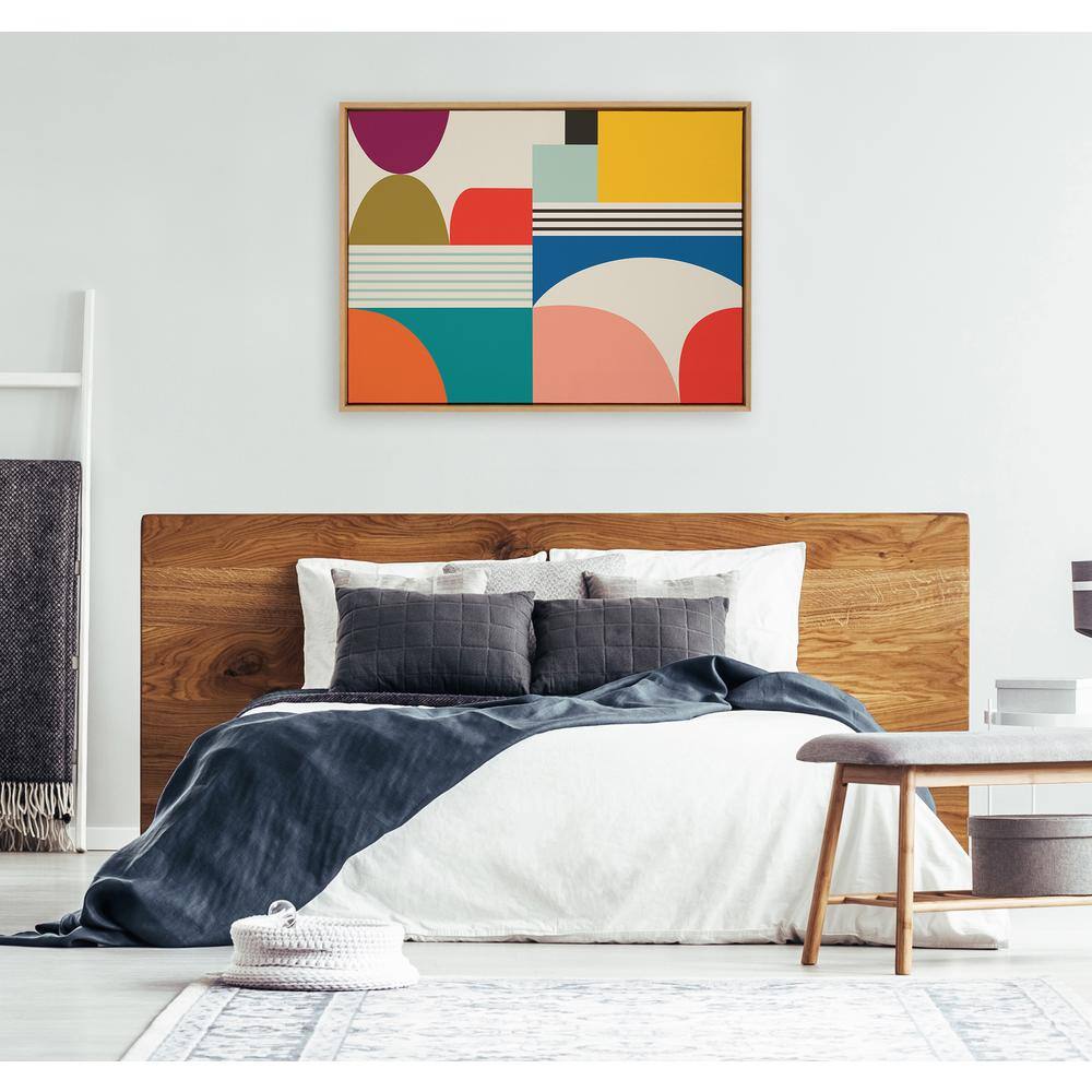Colorful Abstract Mid Century Modern Canvas Wall Art, 28x38 Natural Frame