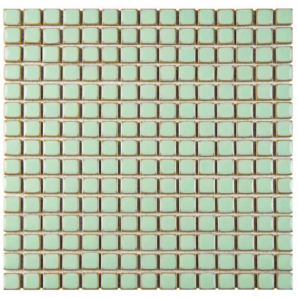 Merola Tile Hudson Edge Light Green 6 in. x 6 in. Porcelain Mosaic Take Home Tile Sample