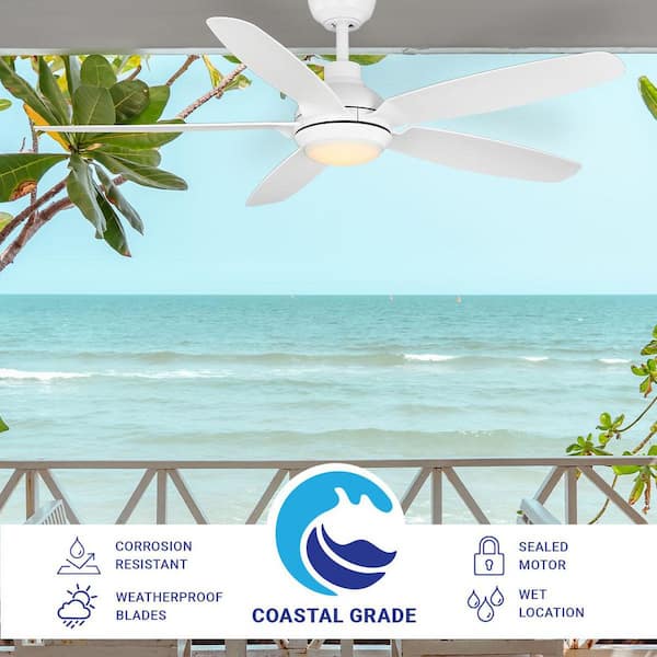 52 in. Yonas Indoor/Outdoor Matte White Downrod Mount Ceiling Fan with White Adjustable LED Light, DC Motor, and Remote