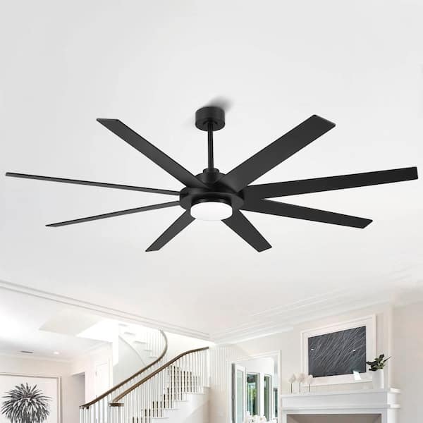 60 in. (5 ft.) Indoor Black Housing 8 Wood Blades Ceiling Fan with LED light Remote Remote DC Motor Down-rod Mount