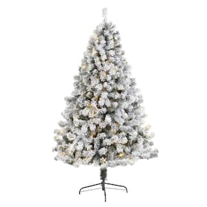 Maypex 7 ft. Green Lighted Flocked Spruce Artificial Christmas Tree  300570-V1 - The Home Depot