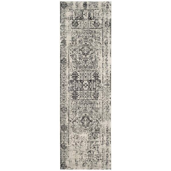Evoke 2 ft. x 13 ft. Ivory/Black Distressed Medallion Runner Rug