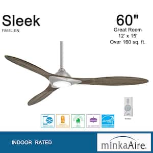 Sleek 60 in. Integrated LED Indoor Brushed Nickel Smart Ceiling Fan with Light with Remote Control