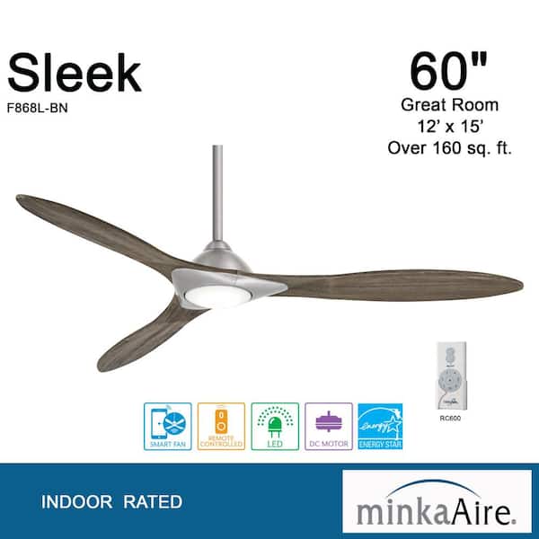 Sleek 60 in. Integrated LED Indoor Brushed Nickel Smart Ceiling Fan with Light with Remote Control