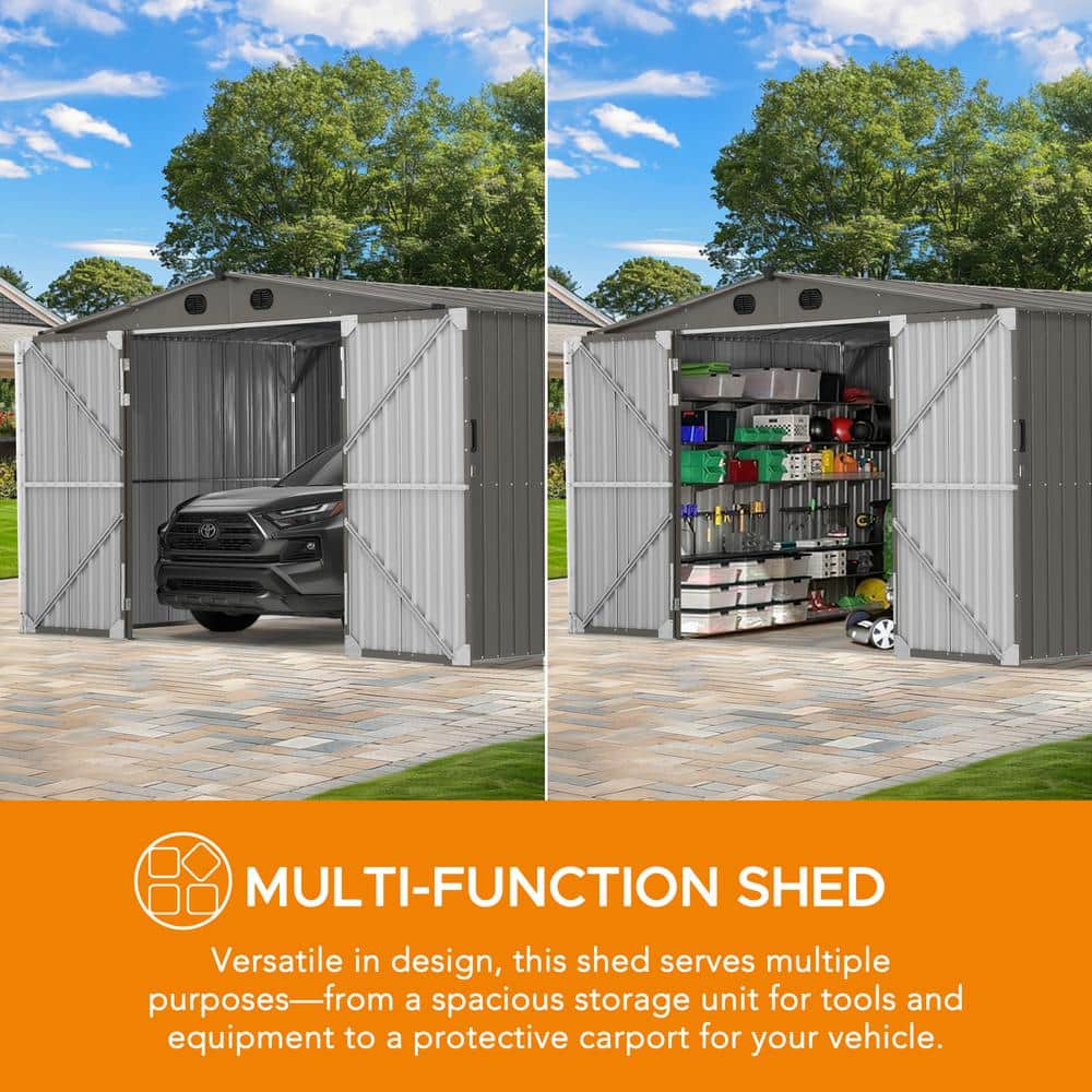 Light Grey 13' x 20' Metal Outdoor Storage Shed with Dual Doors