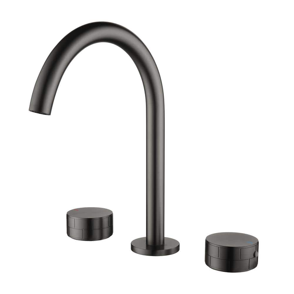 8 in. Widespread Double Handle Bathroom Faucet in Gunmetal Gray -  WELLFOR, WK0935