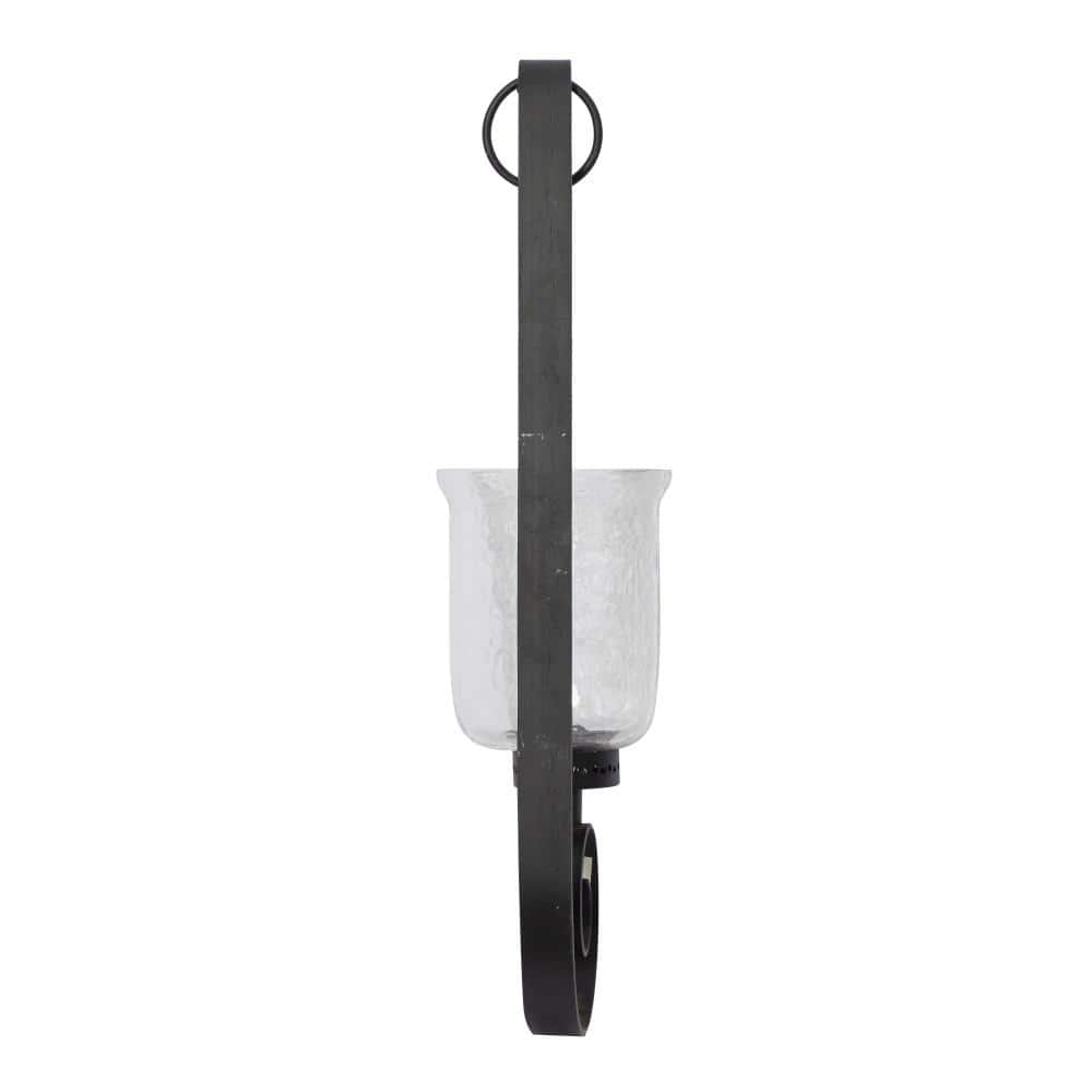 Elegant Black Metal and Glass 31" Handcrafted Pillar Wall Sconce