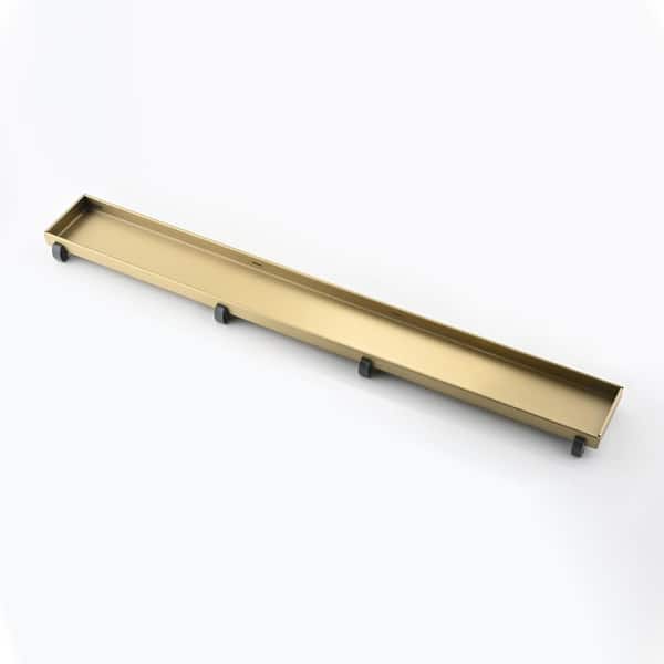 12 in. Linear Shower Drain with Leveling Feet in Brushed Gold
