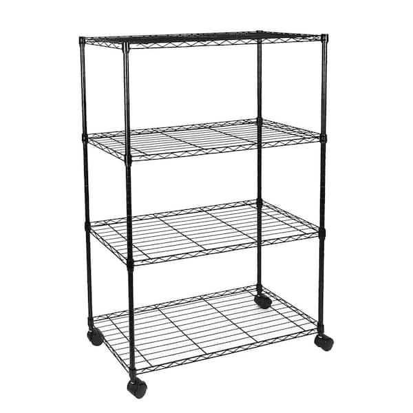 Simple Deluxe Heavy Duty 3-Shelf Shelving with Wheels, Adjustable Storage Units, Steel Organizer Wire Rack, Black