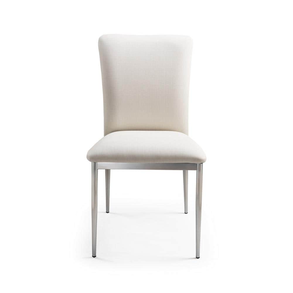 White Faux Leather Upholstered Side Chair with Metal Legs