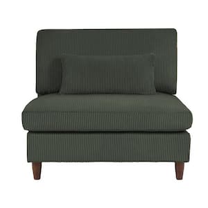 Luxury Green Corduroy Fabric Armless Chair with 1 Pillow (Set of 1)