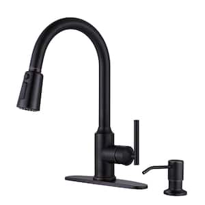 Single Handle Pull Down Sprayer Kitchen Faucet in Oil Rubbed Bronze, Stainless Steel Kitchen Faucet with Soap Dispenser