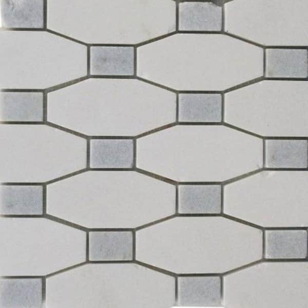 Ivy Hill Tile Diapson White Thassos and Blue Celeste 3 in. x 0.39 in. Polished Marble Tile Sample